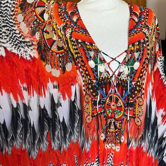 Shahida Parides Nomad Kaftan feather print Lisa Rinna Real Housewives OS One Sz - Picture 9 of 16